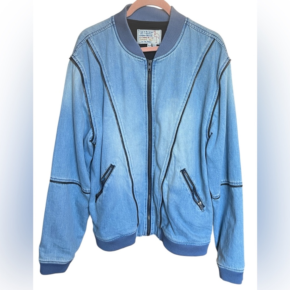 Sandrine Rose x Free People Denim Zipper Bomber Jacket In Original Blue